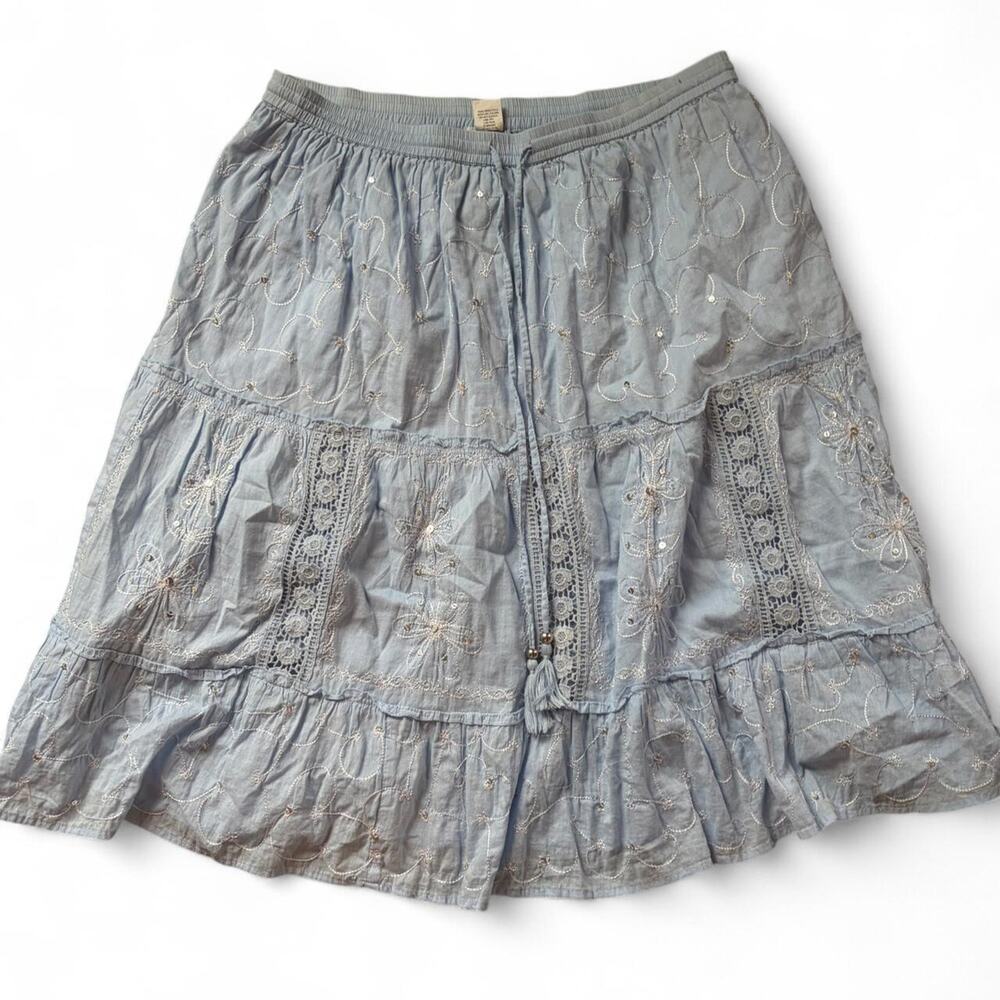 Blue Beaded & Embroidered Midi Skirt - Size: L